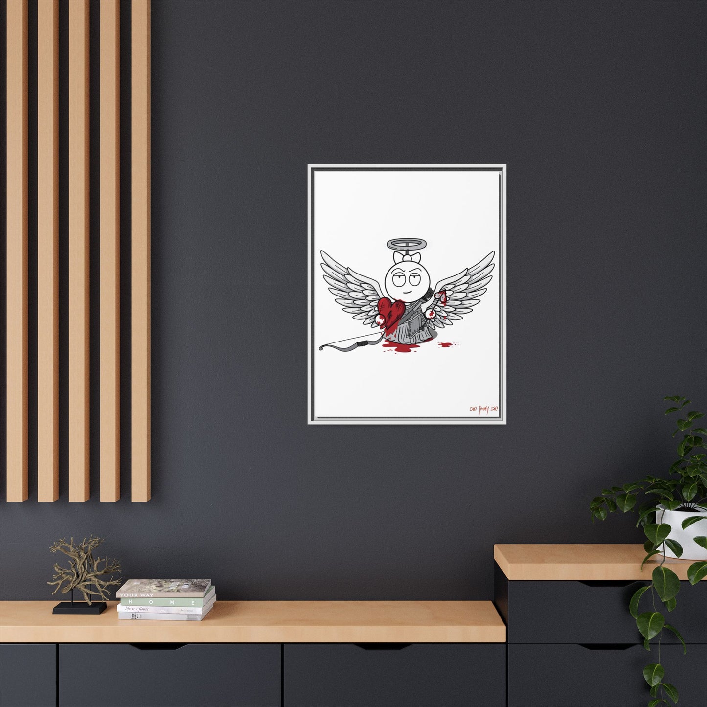 DIE JIMMY DIE - Frankie "Cupid of Carnage" Framed Canvas Print | 24x32 Anti-Valentine’s Dark Humor Wall Art | Goth Indie Aesthetic Decor