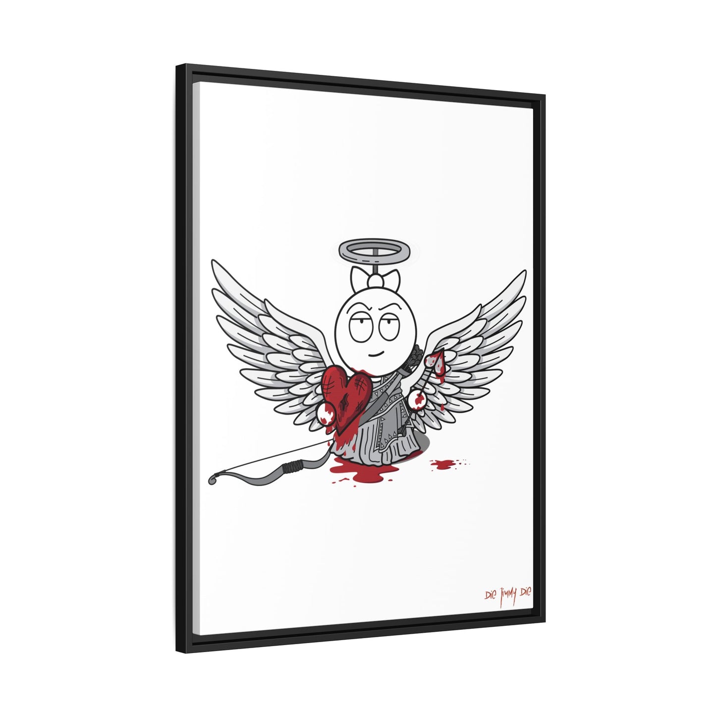 DIE JIMMY DIE - Frankie "Cupid of Carnage" Framed Canvas Print | 24x32 Anti-Valentine’s Dark Humor Wall Art | Goth Indie Aesthetic Decor