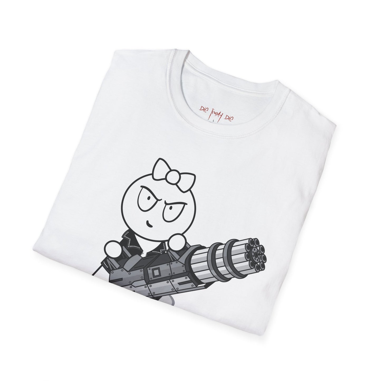 Die Jimmy Die – Frankie Minigun T-Shirt | Dark Humor Comic Graphic Tee, Viral Collector Art Shirt, Gildan 64000 Unisex Tee
