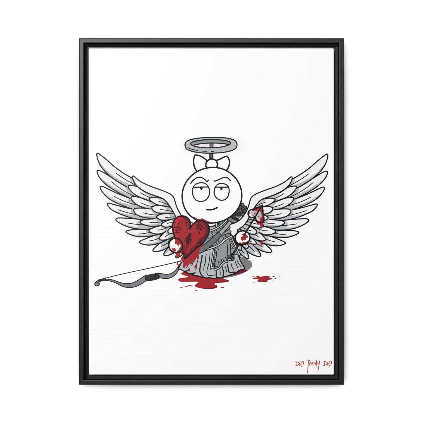 DIE JIMMY DIE - Frankie "Cupid of Carnage" Framed Canvas Print | 24x32 Anti-Valentine’s Dark Humor Wall Art | Goth Indie Aesthetic Decor