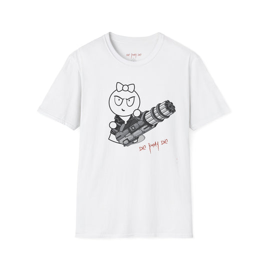 Die Jimmy Die – Frankie Minigun T-Shirt | Dark Humor Comic Graphic Tee, Viral Collector Art Shirt, Gildan 64000 Unisex Tee
