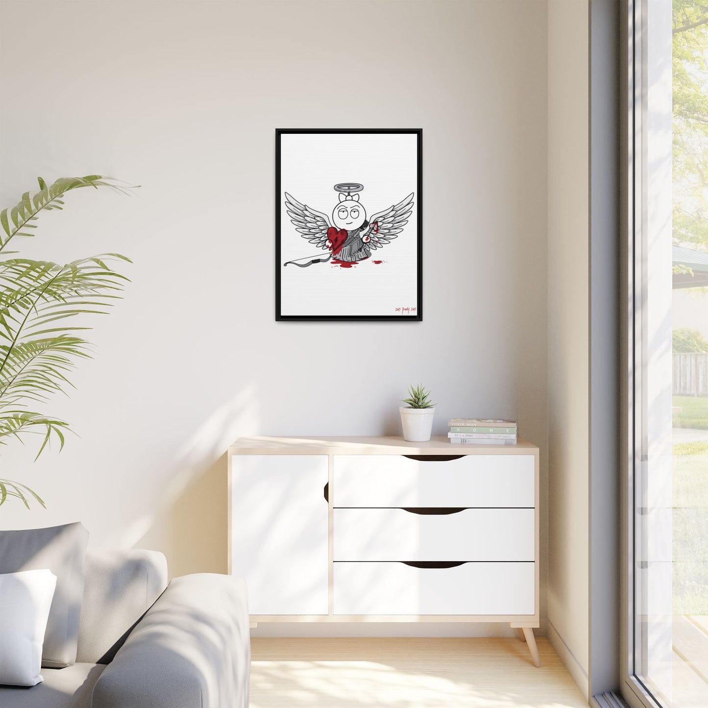 DIE JIMMY DIE - Frankie "Cupid of Carnage" Framed Canvas Print | 24x32 Anti-Valentine’s Dark Humor Wall Art | Goth Indie Aesthetic Decor