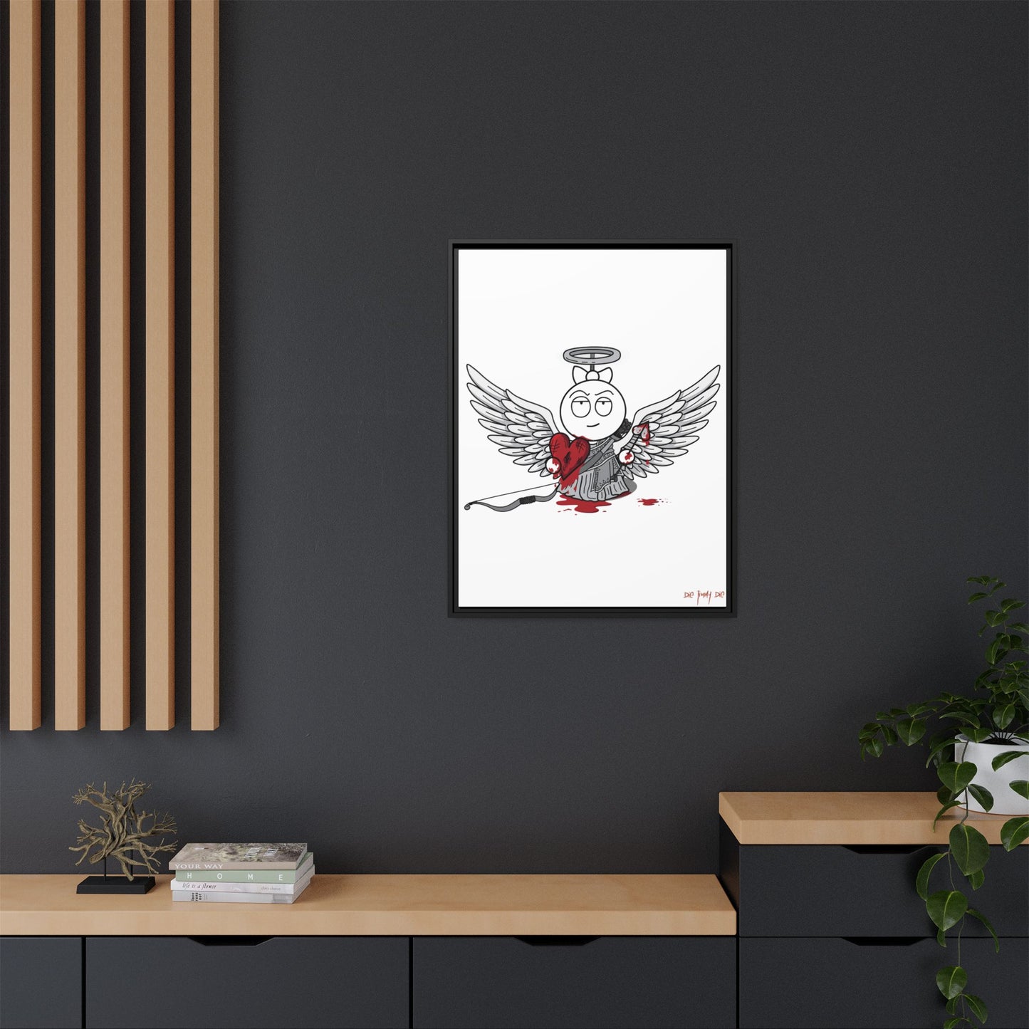 DIE JIMMY DIE - Frankie "Cupid of Carnage" Framed Canvas Print | 24x32 Anti-Valentine’s Dark Humor Wall Art | Goth Indie Aesthetic Decor